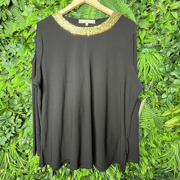 CHLOE & JASMINE Women Tops 1XL Black Cold Shoulder Gold Sequin Neckline NWT 0163 - Picture 14 of 14